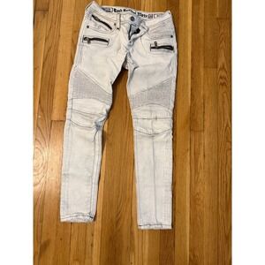 Rock Revival Gaby Moto Skinny Jeans Light Wash Distressed Zip Accents Womens 28